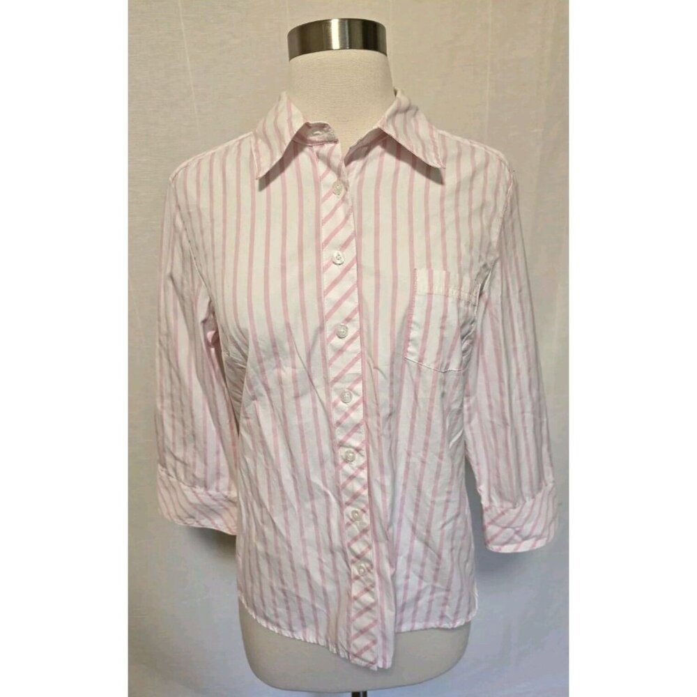 Lilly Pulitzer Womens Button Front Blouse Womens Size 8 White Pink Stripes